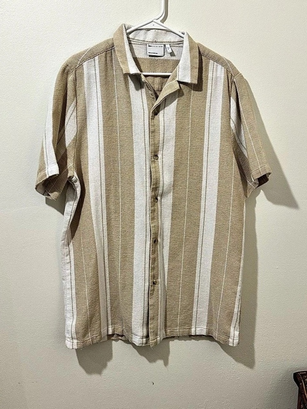 ASOS DESIGN Striped Cotton Shirt Beige & White XL Like New
